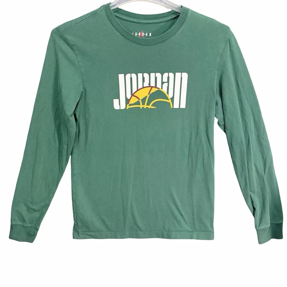 Jordan Brand Long Sleeve Graphic T-Shirt Green‎ Small Jumpman Basketball